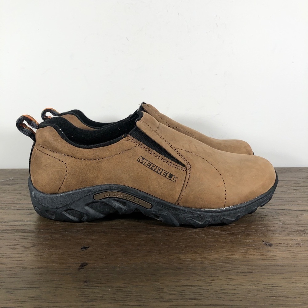 Merrell Womens Jungle Moc Brown Tan Leather Slip On Hiking Shoes Size 7
